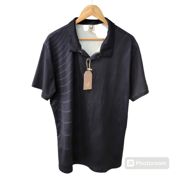 NWT Hardaddy Men Size XL Black Hawaiian Golf Polo Striped Short Sleeve Shirt - Picture 1 of 12